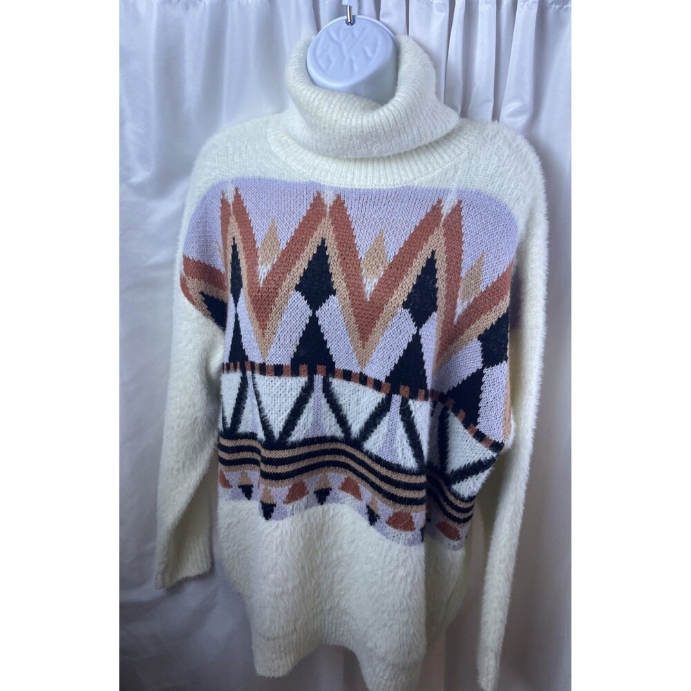 Forever 21 Women’s Geo Eyelash Knit Cowl Neck Pullover Sweater Size S Oversized